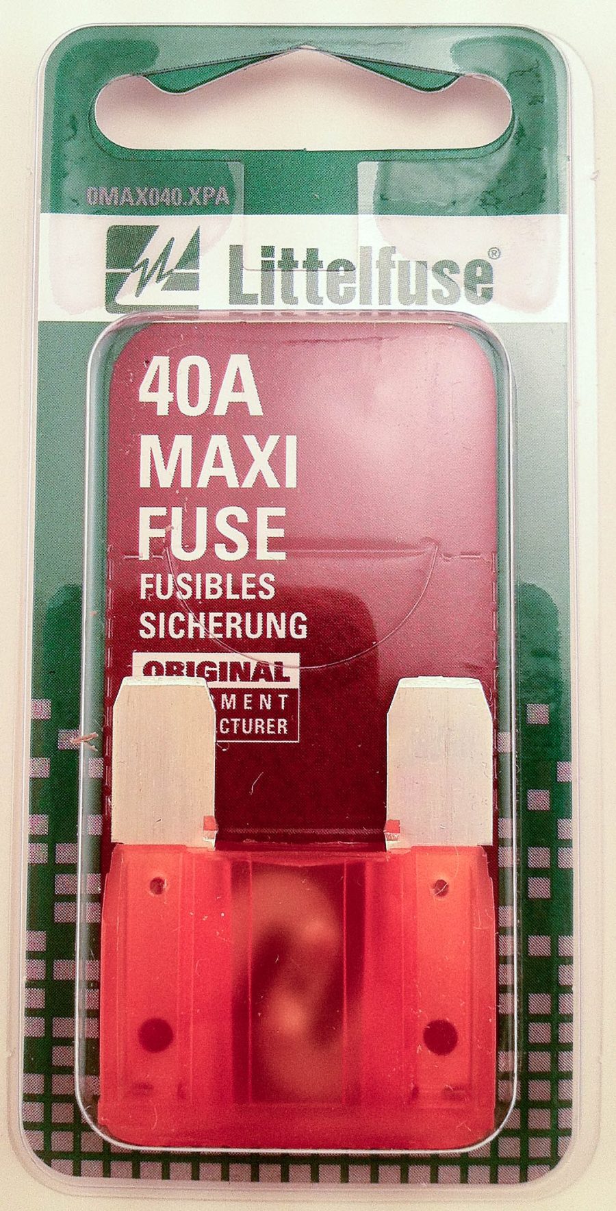 LITTELFUSE MAX40BP MAXIFUSE 1 PC CARD, Orange Blade; 40 Amp; Slow Blow; Single; Carded