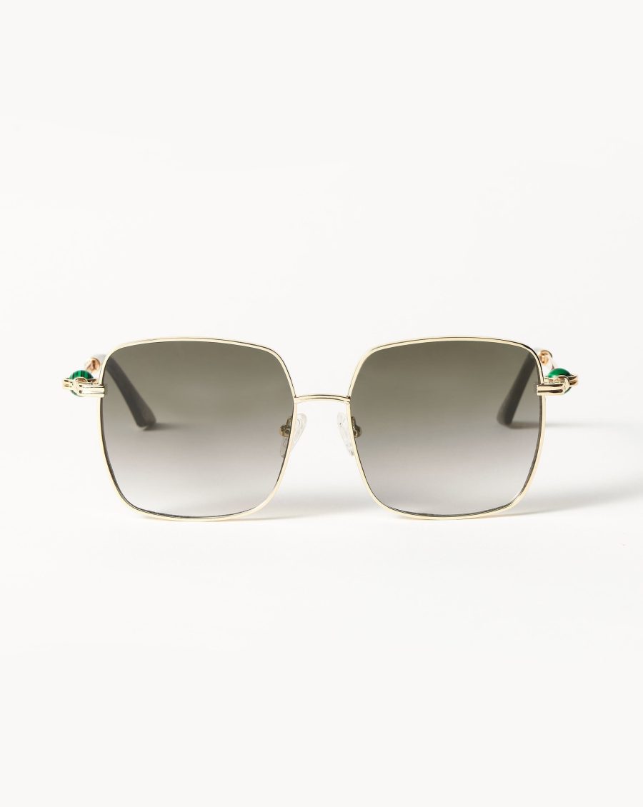 Le Specs Aquarius Sphere Oversized Square Sunglasses | Gold/Malachite