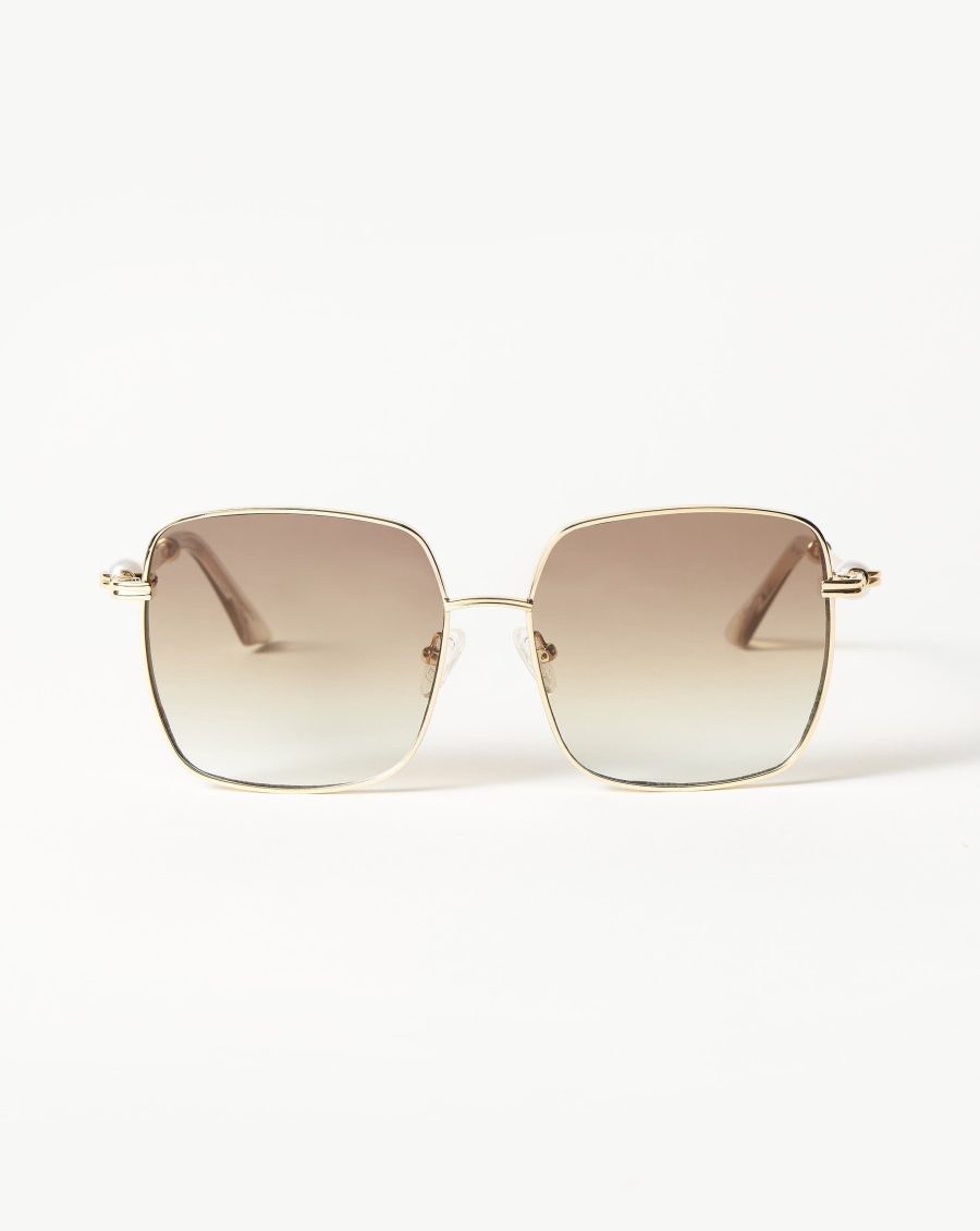 Le Specs Aquarius Sphere Oversized Square Sunglasses | Gold/Pearl