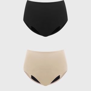 LeakLock High-Rise Period Brief Underwear - S / Black+Beige