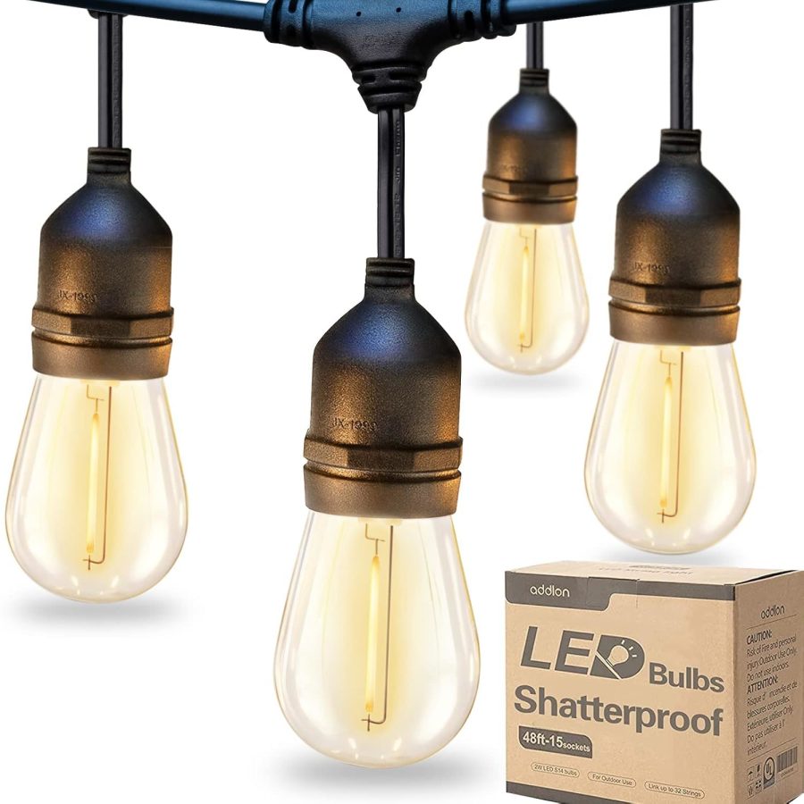 Led Outdoor String Lights 48Ft With Dimmable Edison Vintage Shatterproof Bulbs A