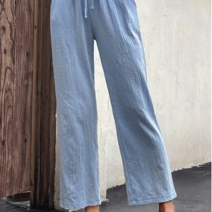 Light Blue Drawastring Pocket High Waisted Pants