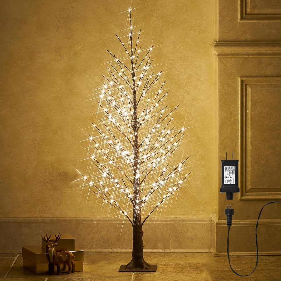 Lighted Alpine Tree Brown Willow 4Ft 450 Led Fairy Lights,Artificial Winter Twig