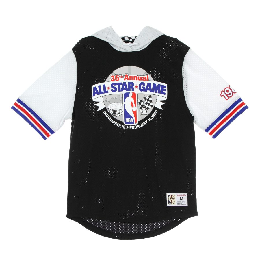 Lightweight Hoodie Short Sleeve Men's Nba Mesh Fashion Hoodie Hardwood Classics All Star Game 1985 Black/black/silver