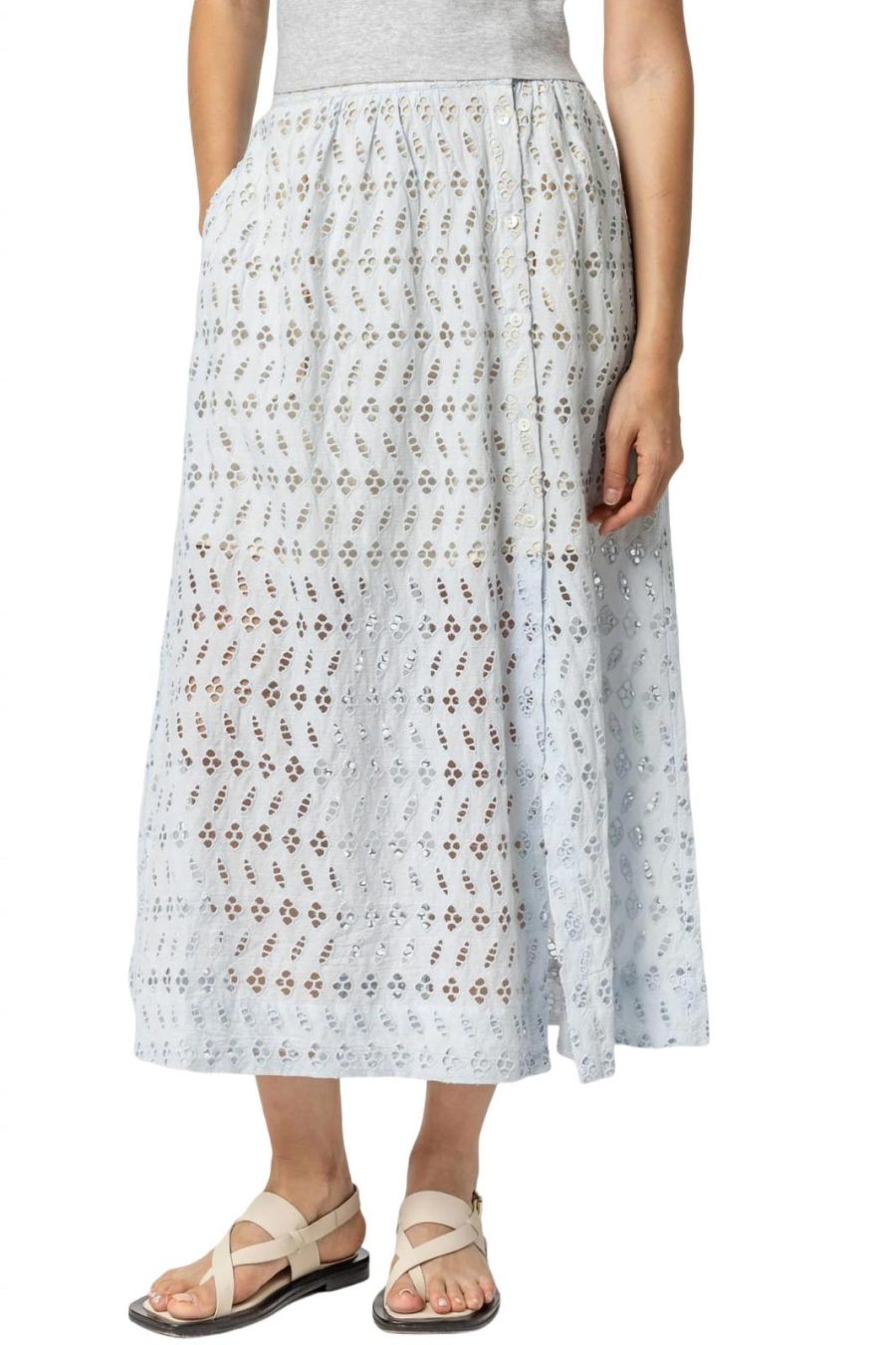 Lilla P eyelet side button maxi skirt in Hyacinth