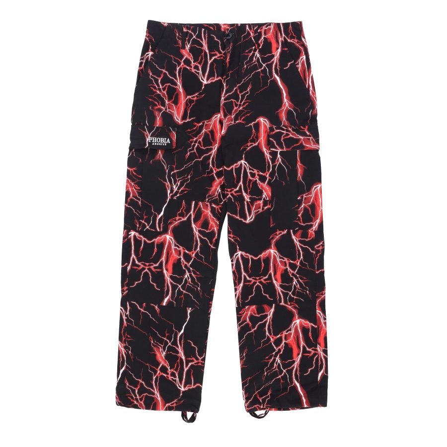 Long Men's Lightning Cargo Pants Black/red