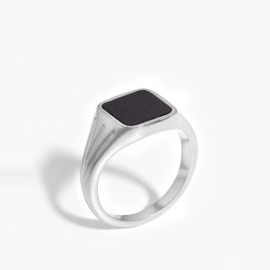 Lucy Williams Square Signet Ring | Sterling Silver/Black Spinel