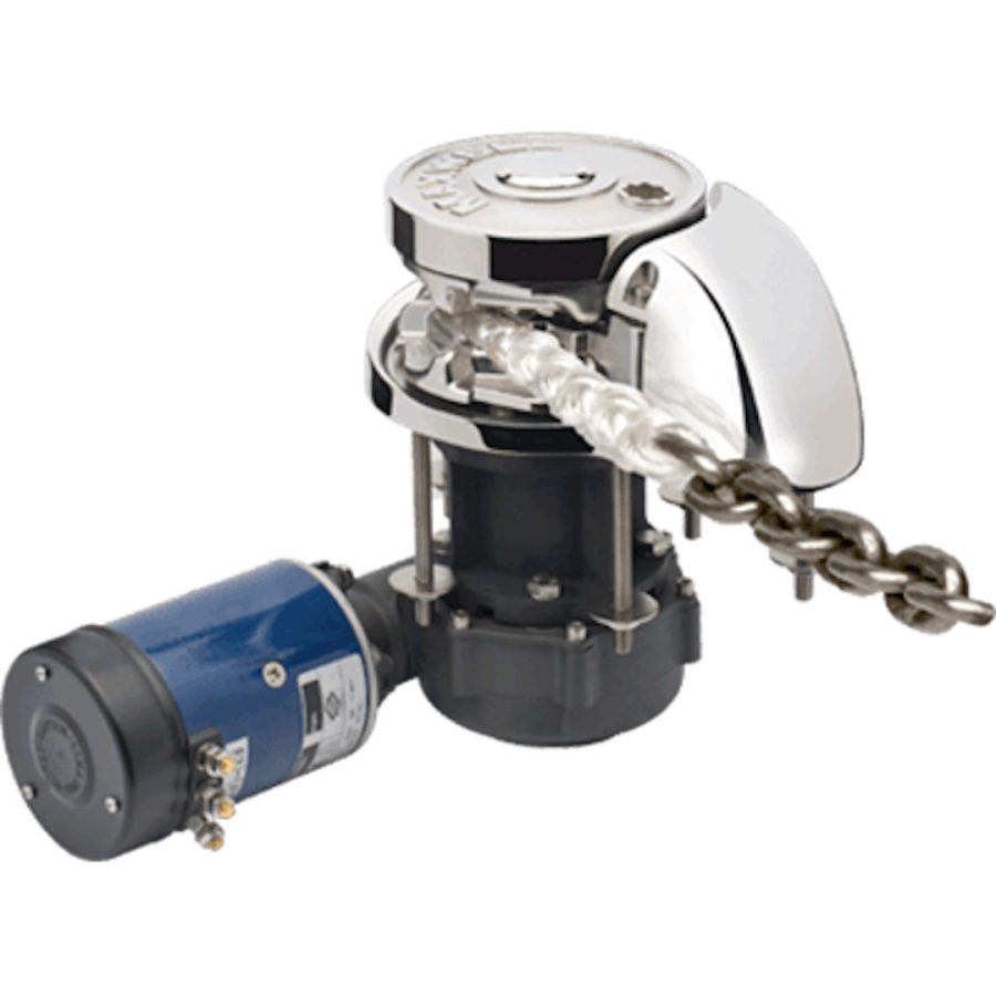 MAXWELL RC121024V RC SERIES WINDLASS, VERTICAL DRUM WITH BELOW-DECK MOTOR, 2500 LB. MAX CAPACITY, PULLS 3/8 INCH CHAIN @ 79/MIN OR 5/8-3/4 INCH ROPE @ 65/MIN, 24 VDC, 1200 WATT MOTOR. INCLUDES MANUAL CRANK HANDLE, CIRCUIT BREAKER, AND UP/DOWN SWITCH.