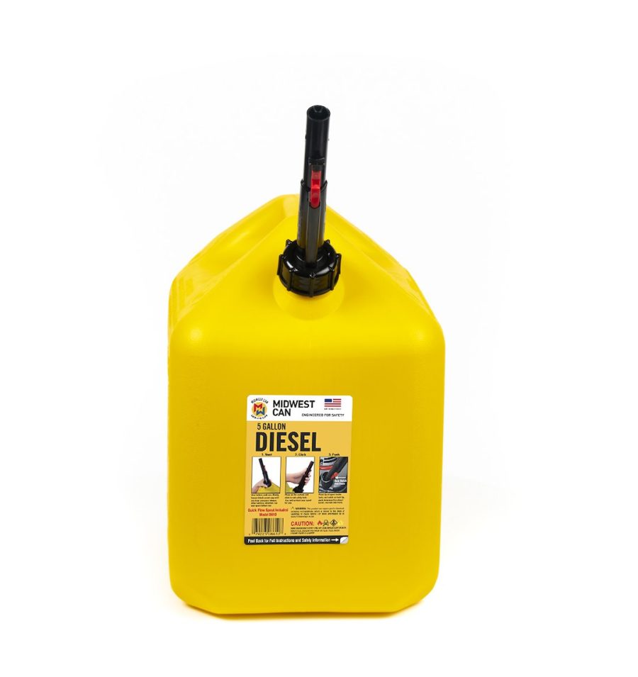 MIDWEST CAN 8610 5 GALLON DIESEL CAN, Yellow; 5 Gallon; Free Standing; High-Density Polyethylene; With Quick-Flow Spout And 2 Handles; Designed To Hold Diesel