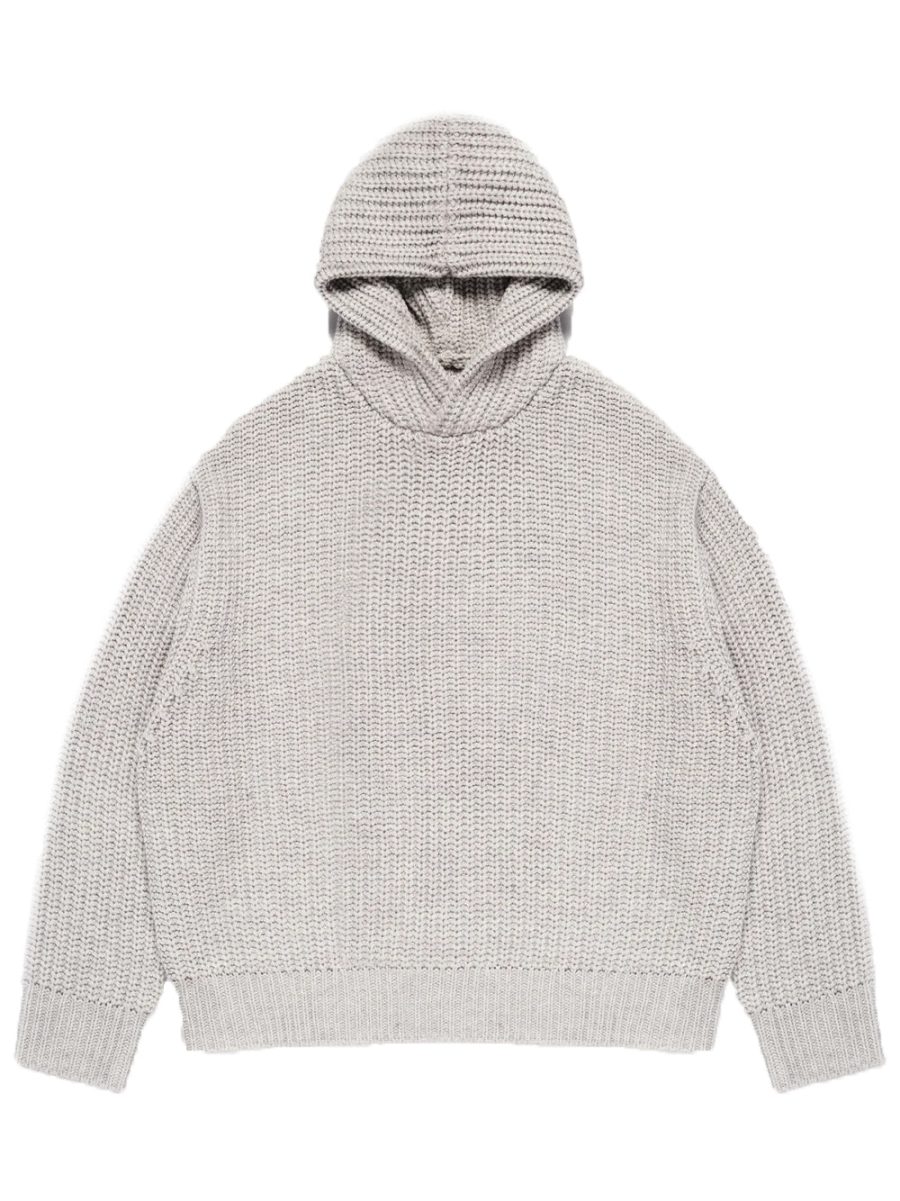 MKI MIYUKI ZOKU Chunky Rib Knit Hoodie Grey