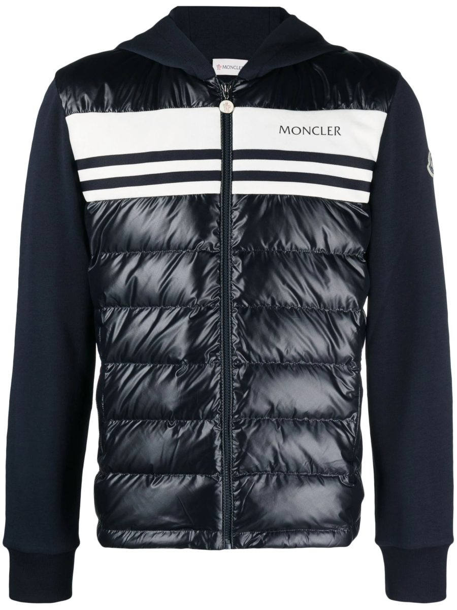 MONCLER Logo Patch Panelled Padded Cotton Jacket Navy