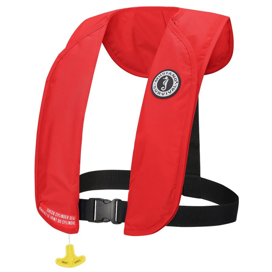 MUSTANG MD4031-4-0 LIFEVEST MIT 70 MAN. INFLATE RED, Type V Manual Inflatable Life Vest; Adult; Universal; Fits Chest Sizes 30 Inch To 52 Inch; Harmonized U S Coast Guard And Transport Canada Approved; 15.7 Pound Buoyancy; Nylon; Red