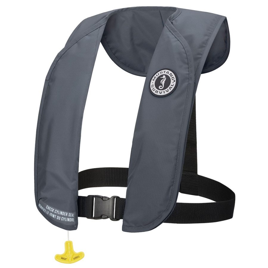 MUSTANG MD4032-191-0 LIFEVEST MIT 70 AUTO INFLATE GREY, Type V Automatic/ Manual Inflatable Life Vest; Adult; Universal; Fits Chest Sizes 30 Inch To 52 Inch; Harmonized U S Coast Guard And Transport Canada Approved; 15.7 Pound Buoyancy; Nylon; Gray