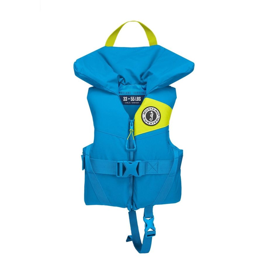 MUSTANG MV355502-268-0 CHILD LIL LEGENDS FOAM VEST, Buoyancy AID Life Vest; Child; For Body Weight 33 To 55 Pounds; Harmonized U S Coast Guard And Transport Canada Approved; 6.8 Pound Buoyancy; Fabric/ PVC Free Gaia Foam; Blue; 3-Piece Collar Cradles