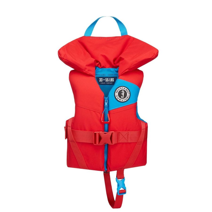 MUSTANG MV355502-277-0 CHILD LIL LEGENDS FOAM VEST, Buoyancy AID Life Vest; Child; For Body Weight 33 To 55 Pounds; Harmonized U S Coast Guard And Transport Canada Approved; 6.8 Pound Buoyancy; Fabric/ PVC Free Gaia Foam; Red; 3-Piece Collar Cradles