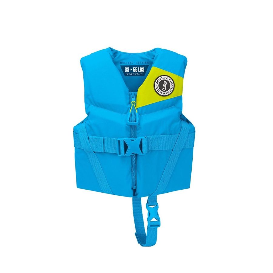 MUSTANG MV3565-268-0 LIFEVEST REV CHILD BLUE, Buoyancy AID Life Vest; Child; For Body Weight 33 To 55 Pounds; Harmonized U S Coast Guard And Transport Canada Approved; 6.8 Pound Buoyancy; Nylon Shell/ Polyethylene Foam; Blue