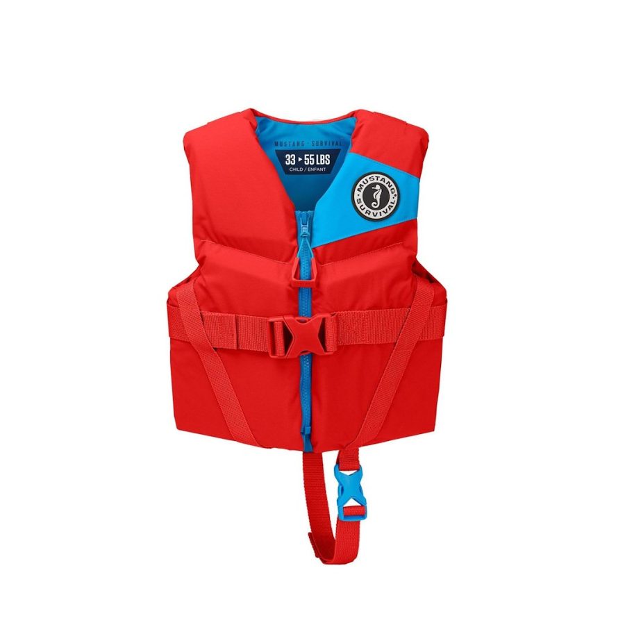 MUSTANG MV3565-277-0 LIFEVEST REV CHILD RED, Buoyancy AID Life Vest; Child; For Body Weight 33 To 55 Pounds; Harmonized U S Coast Guard And Transport Canada Approved; 6.8 Pound Buoyancy; Nylon Shell/ Polyethylene Foam; Red