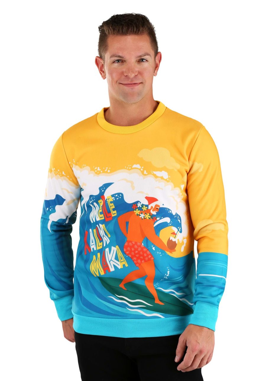 Mele Kalikimaka Surfing Santa Ugly Christmas Sweatshirt