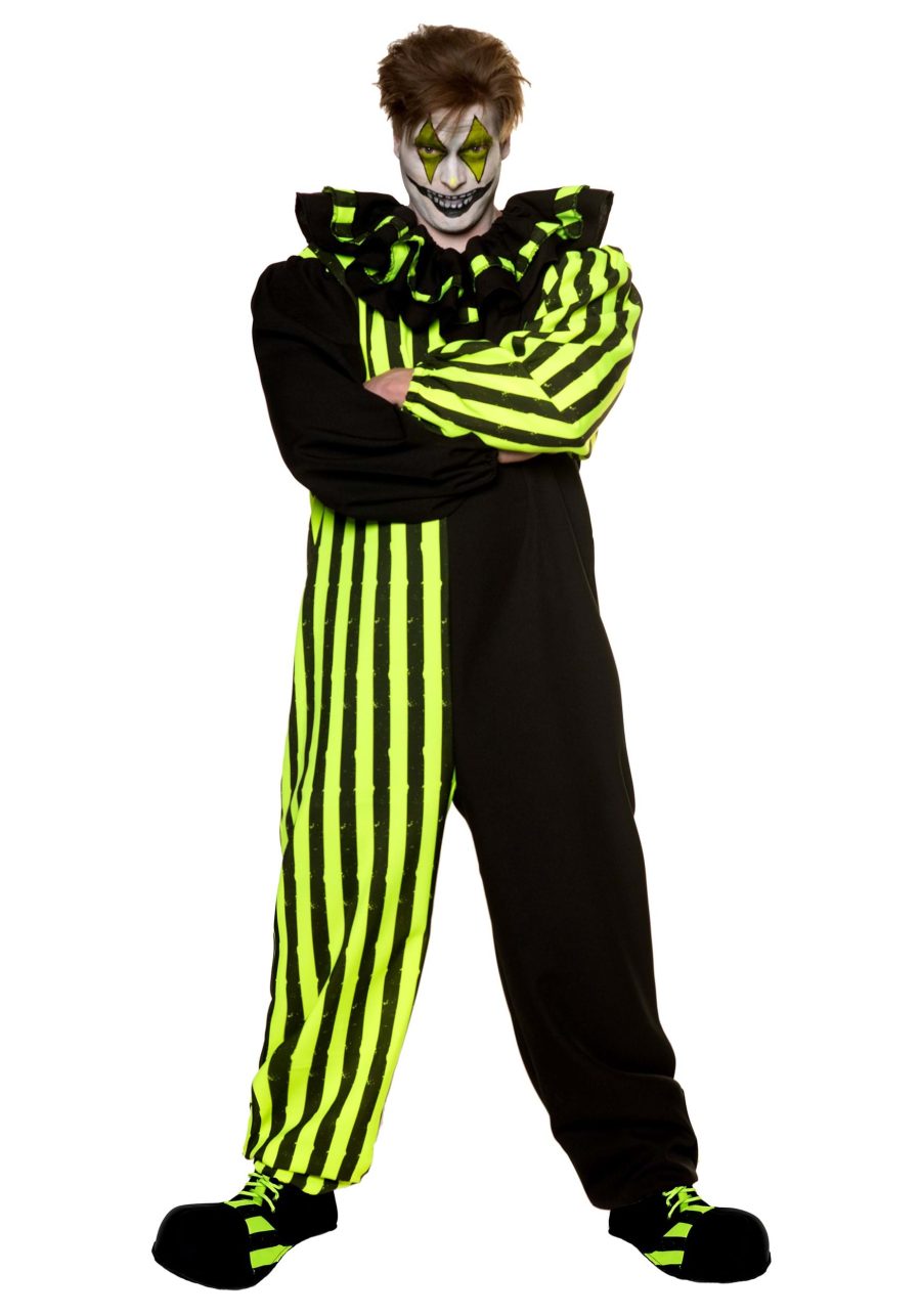 Men's Blacklight Reactive Two Tone Clown Jumpsuit Costume