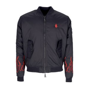 Men's Bomber Jacket Embroidered Flames Bomber Black/red