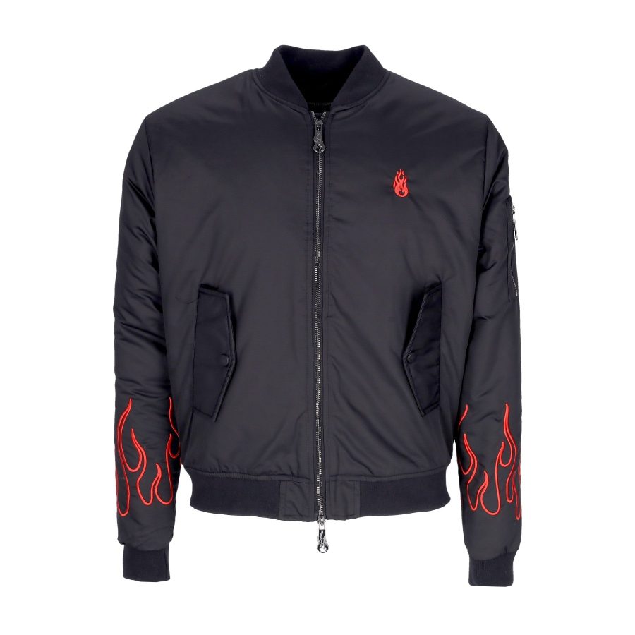 Men's Bomber Jacket Embroidered Flames Bomber Black/red