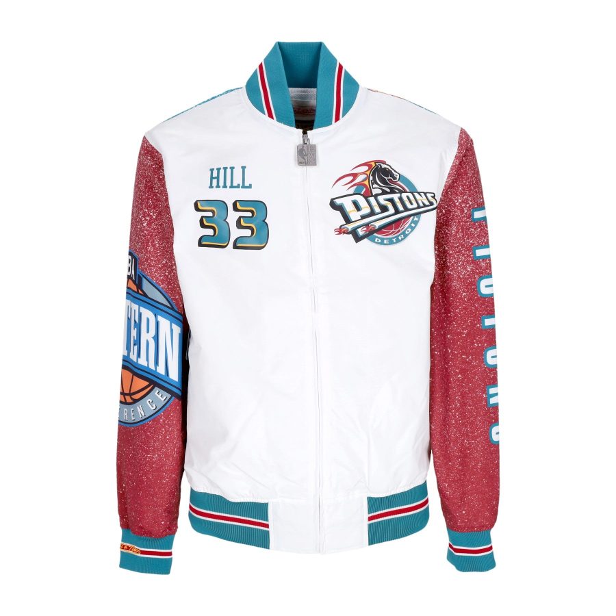 Men's Bomber Jacket NBA Burst Warm Up Jacket No 33 Grant Hill Detpis Multi/white