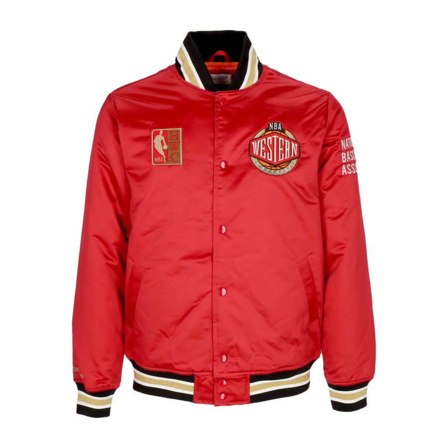 Men's Bomber Jacket NBA Heavyweight Satin Jacket Update Team West Scarlet