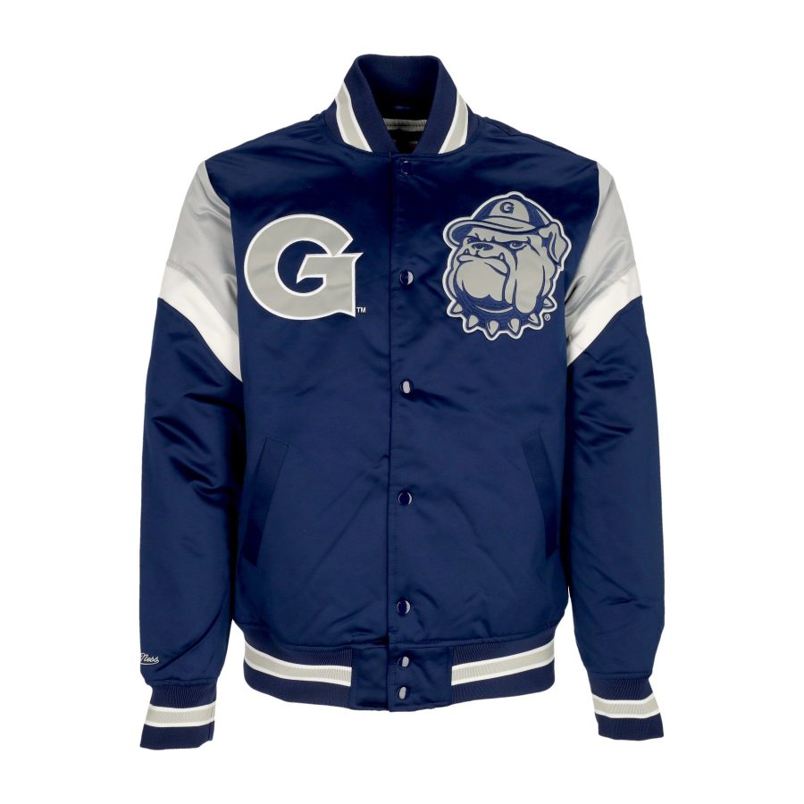 Men's Bomber Jacket NCAA Heavyweight Satin Jacket Geohoy Navy