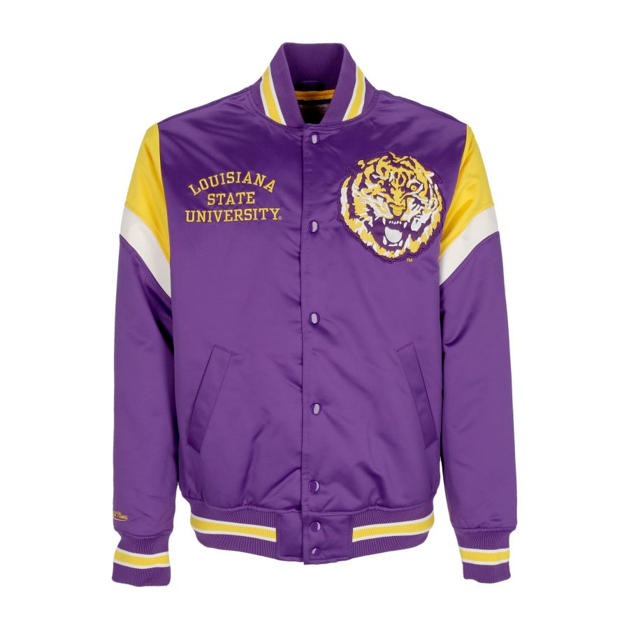 Men's Bomber Jacket NCAA Heavyweight Satin Jacket Loutig Purple