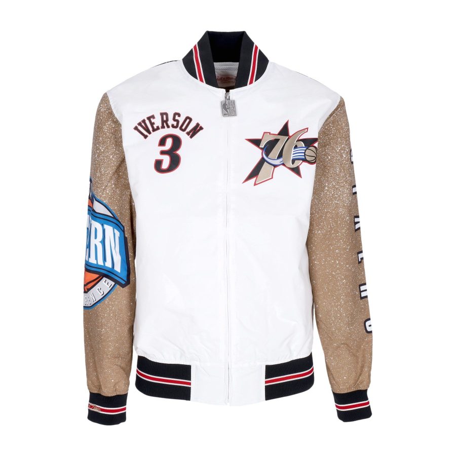 Men's Bomber Jacket Nba Burst Warm Up Jacket No 3 Allen Iverson Phi76e Multi/white