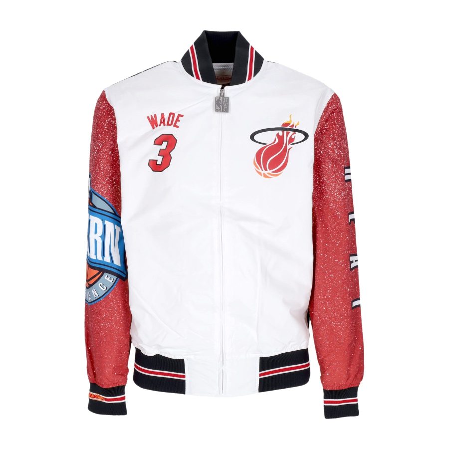 Men's Bomber Jacket Nba Burst Warm Up Jacket No 3 Dwyane Wade Miahea Multi/white