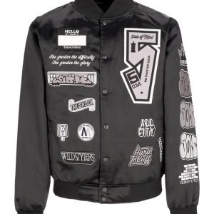 Men's Graffiti Patch Bomber Jacket Black