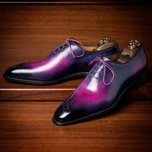 Men's Handmade Leather Purple Patina Formal Dress Shoes Unique Hand Color Shoes