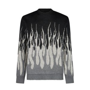 Men's Jacquard Flames Jumper Sweater Black/grey