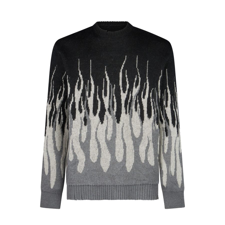 Men's Jacquard Flames Jumper Sweater Black/grey