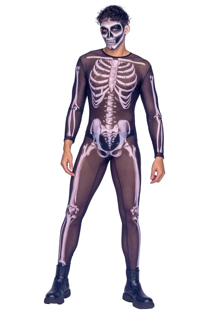 Men's Sexy Mesh Skeleton Jumpsuit Costume