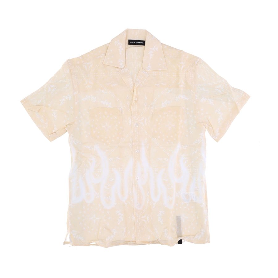 Men's Short Sleeve Shirt Spray Flames Bandana Shirt Beige