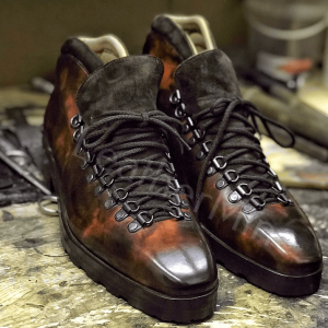 Men's handmade brown patina ankle boots, dress boots for men in patina finish