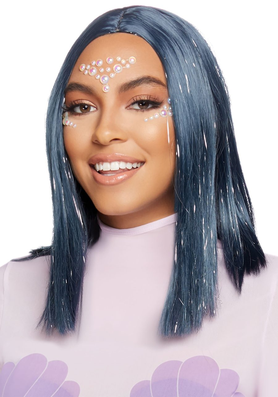 Midnight Blue Tinsel Long Bob Wig