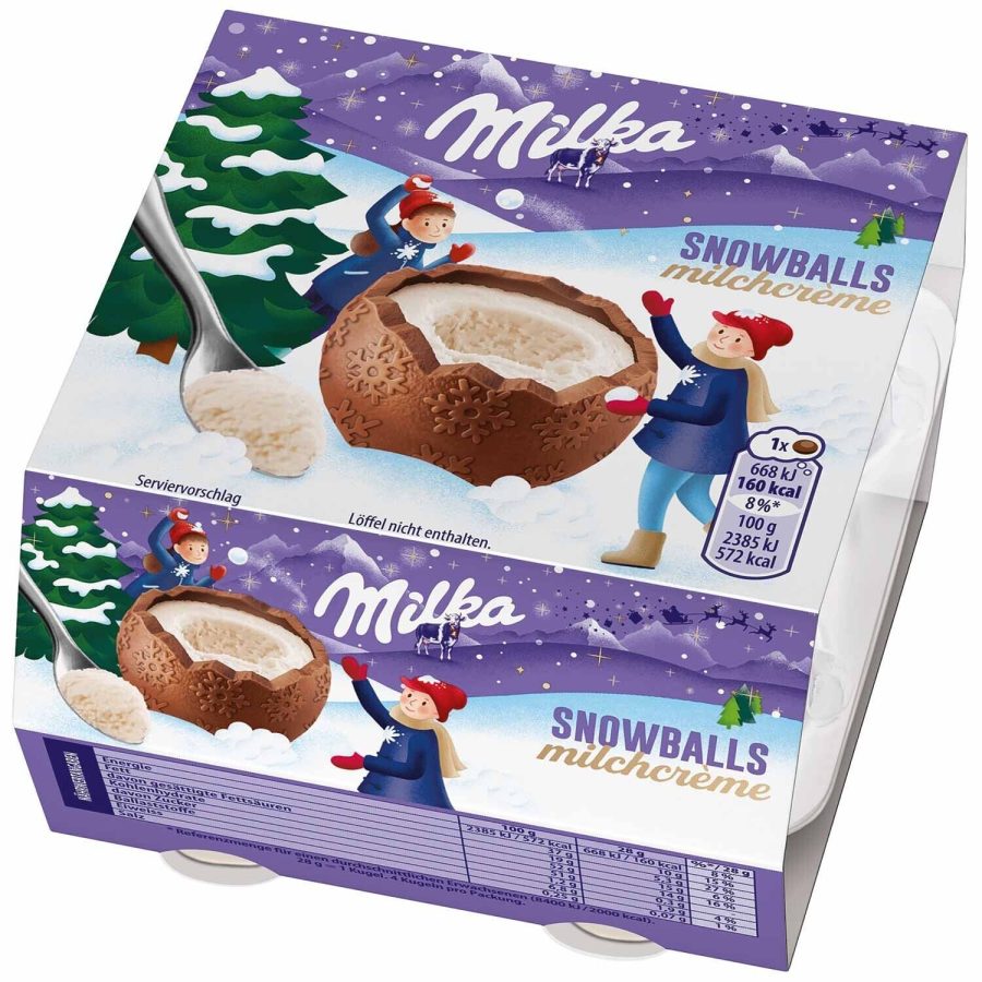 Milka chocolate SNOWBALLS with MILK cream filling and spoon -4pc. -FREE SHIPPING