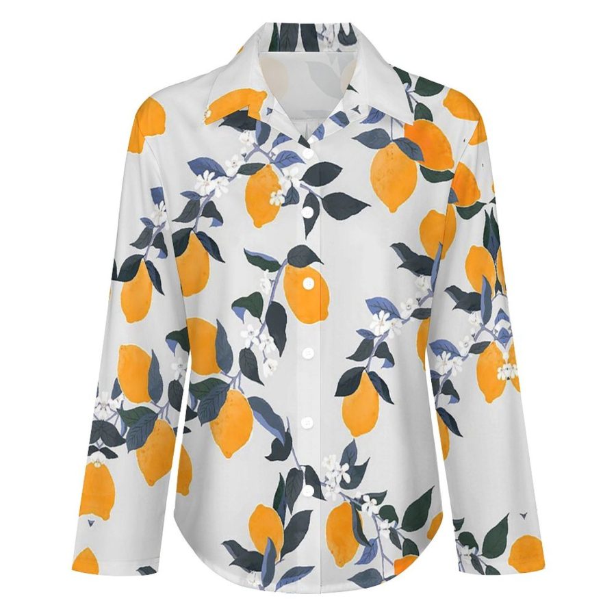 Mondxflaur Retro Lemon Women Long Sleeve Shirt Summer Elegant Fashionable