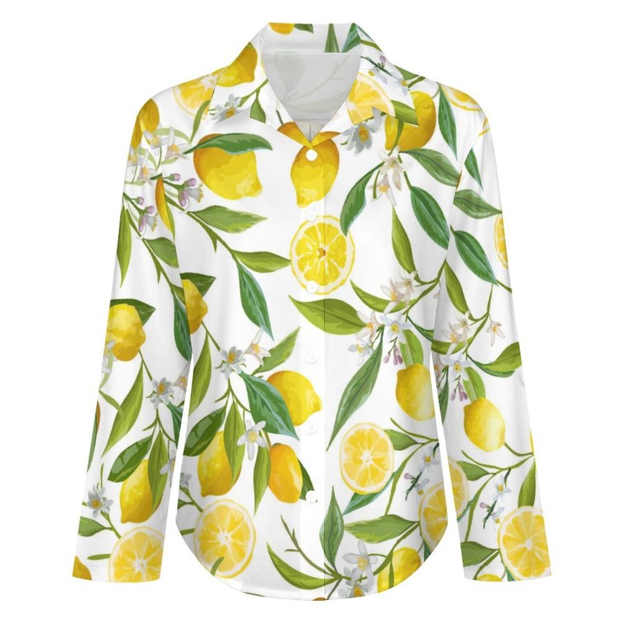 Mondxflaur Yellow Lemon Women Long Sleeve Shirt Summer Elegant Fashionable