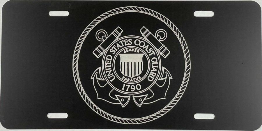 NEW US Coast Guard A1 Seal Laser Engraved License Plate Car Tag Gift Flat Black