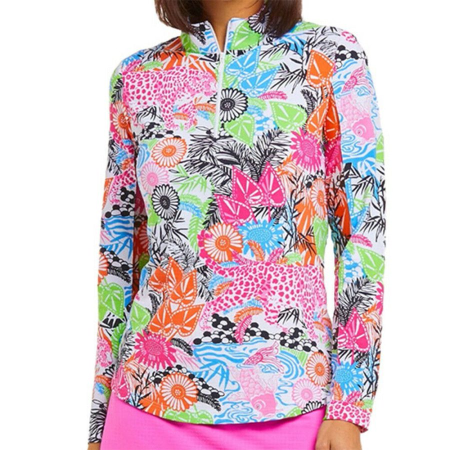 NWT Ladies IBKUL Bamboo Garden Multi Long Sleeve Mock Golf Shirt XS S M L XL XXL