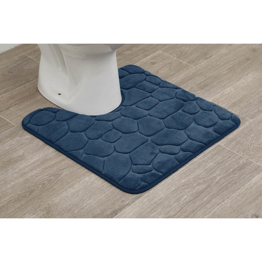 Navy Blue Memory Foam Contour Bath Rug with 3D Pebble Design, 20"x 18" - Ultra-P