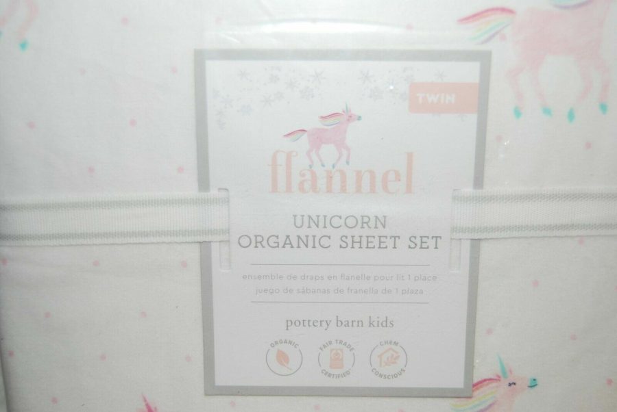 Neuf Pottery Barn Kids Biologique Flanelle Licorne Double Drap Set