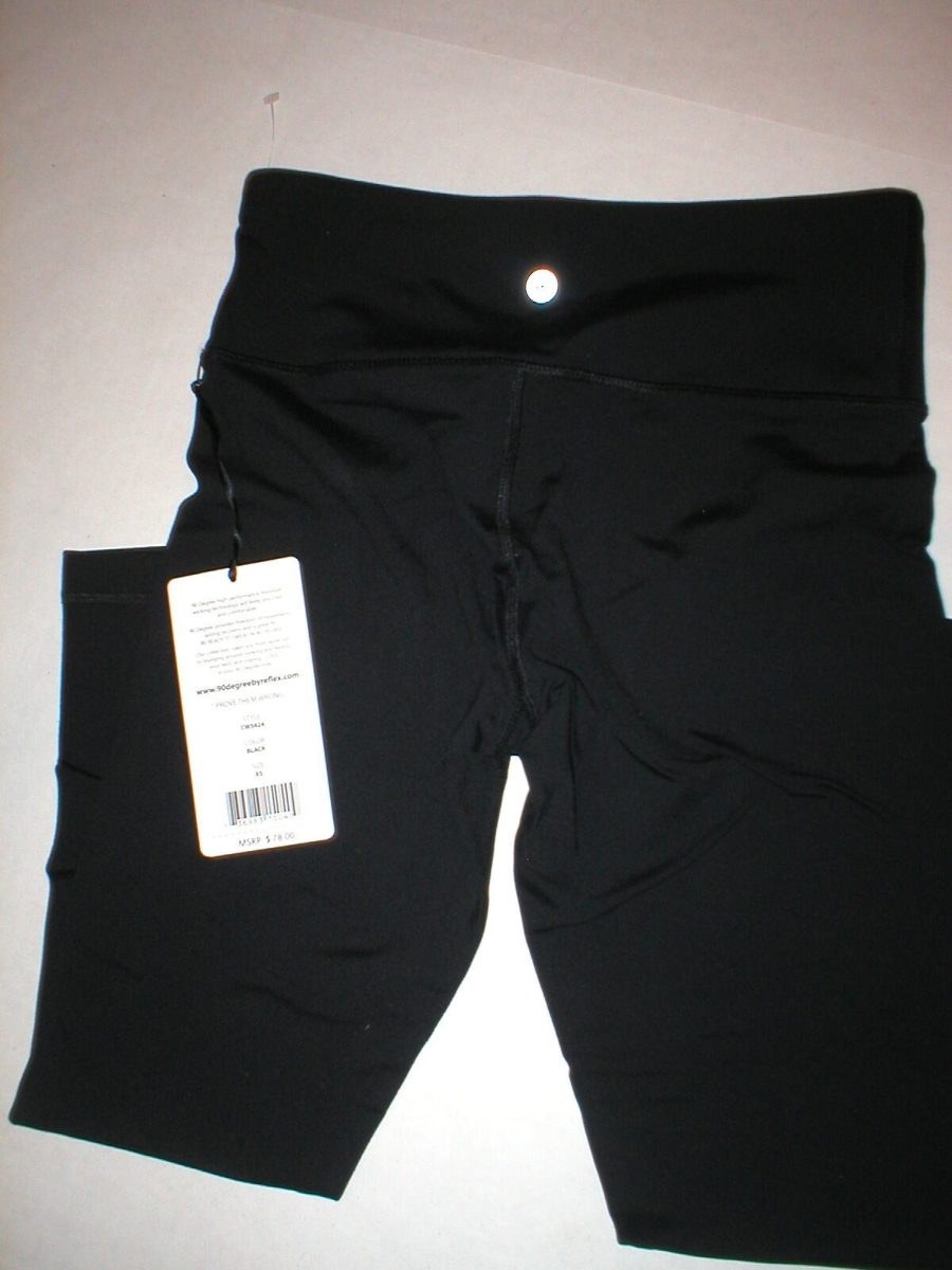 New $78 Womens XS New 90 Degree Reflex Leggings Pants Yoga Black Crop Capris