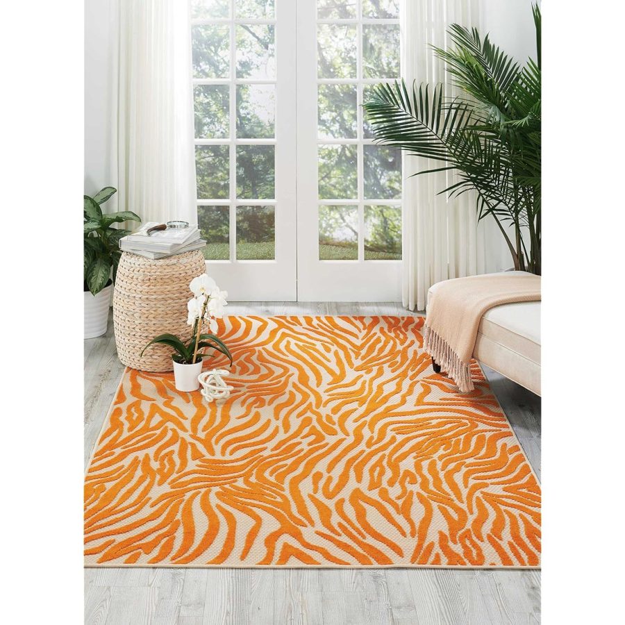 Nourison Aloha Indoor/Outdoor Orange 5'3" x 7'5" Area -Rug, Tropical, Botanical,