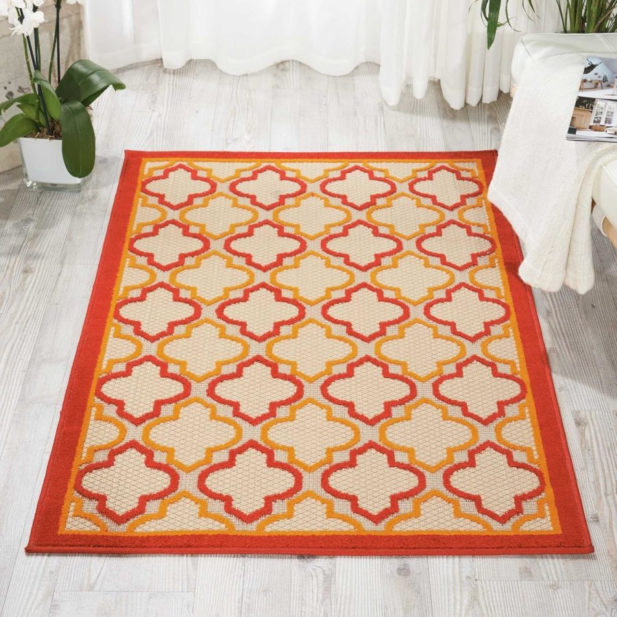 Nourison Aloha Indoor/Outdoor Red 2'8" x 4' Area-Rug, Tropical, Botanical, Easy-