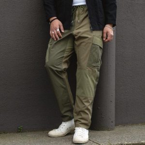 Nylon Blend Paneled Contrast Pocket Tapered Elastic Waist Cargo Pants